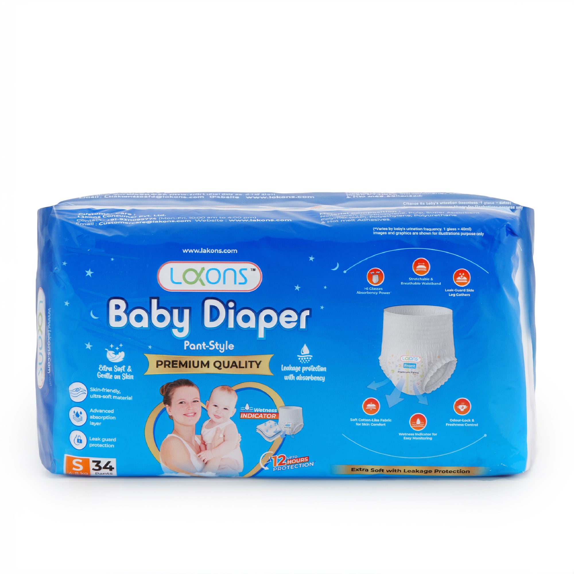 Pack of Lakons baby diapers on a white background